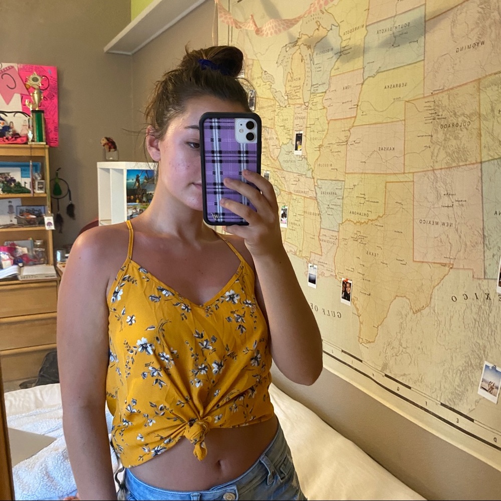 Yellow, black, white floral tank from hollister